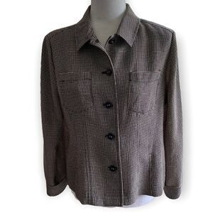 Emma James Petite Checkered Brown Blazer Jacket Liz Claiborne